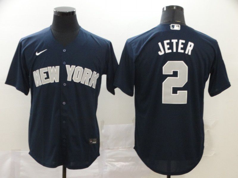 Men New York Yankees 2 Jeter Blue Nike Game MLB Jerseys